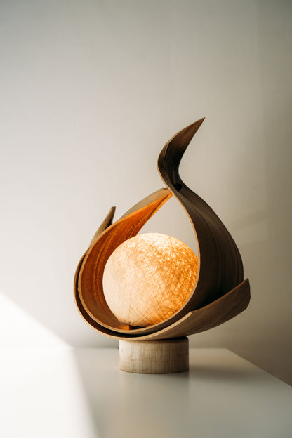 Beautiful handcrafted balinese zen orb lamp Kiko Blossom Dark Wood