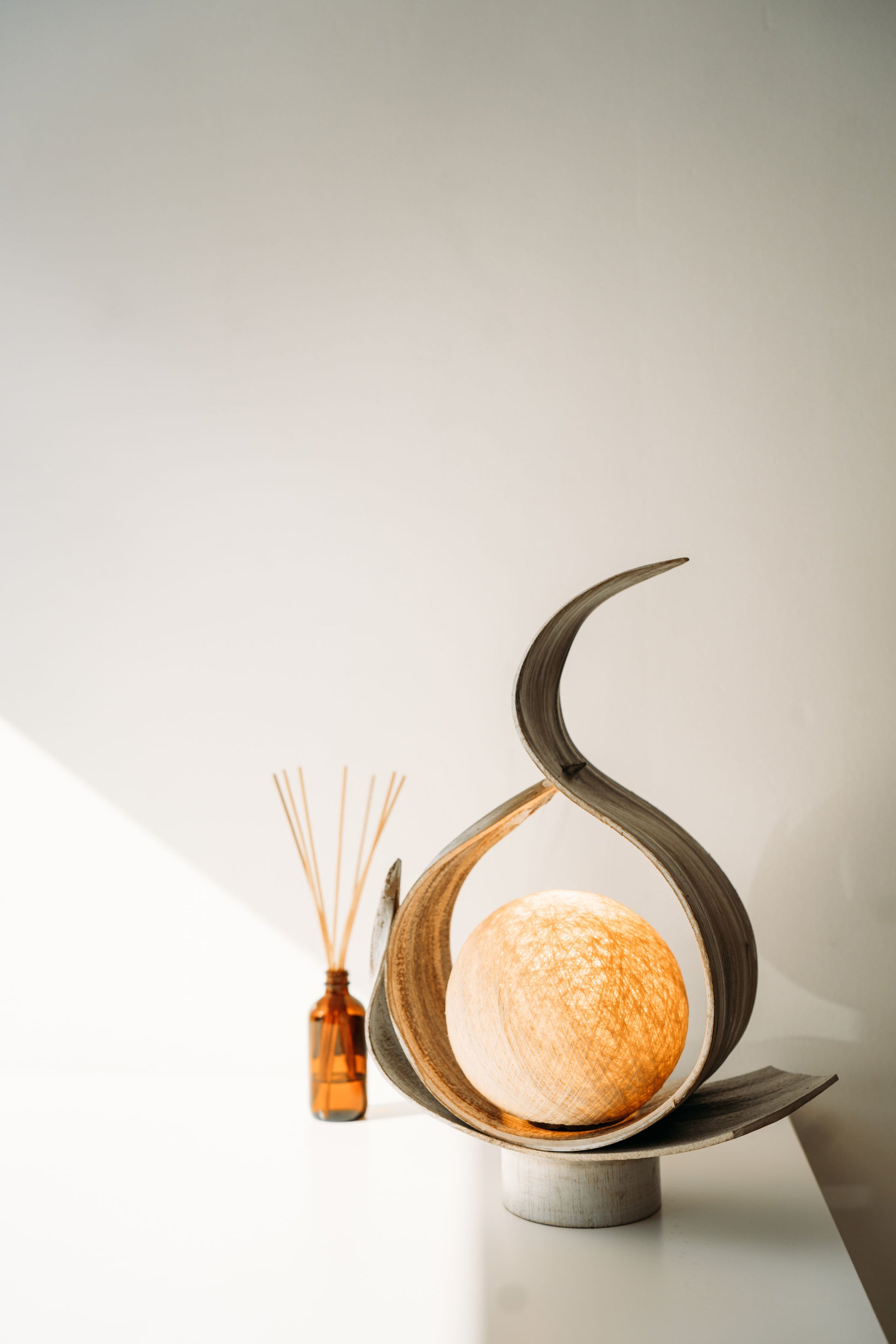 Beautiful handcrafted balinese zen orb lamp Kiko Blossom Light wood